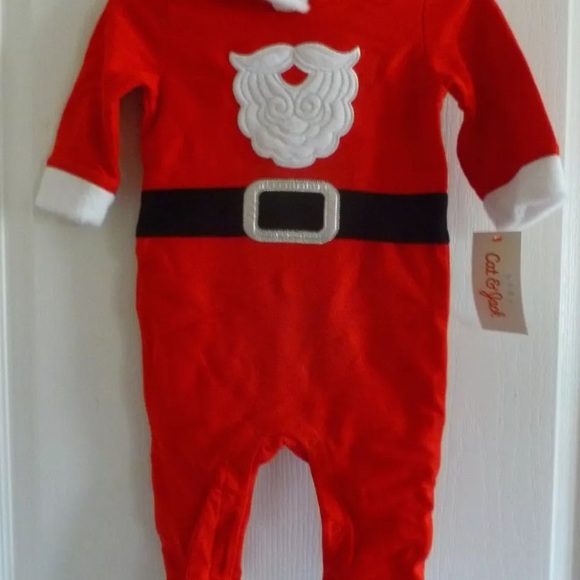 Cat & Jack Santa Claus One Piece Snap Closure, Red & White NEW - Picture 2 of 6